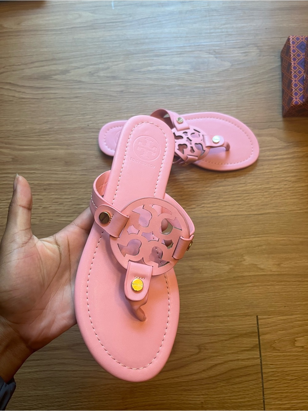 Tory Burch Pink Logo Cutout Toe-Post Sandals